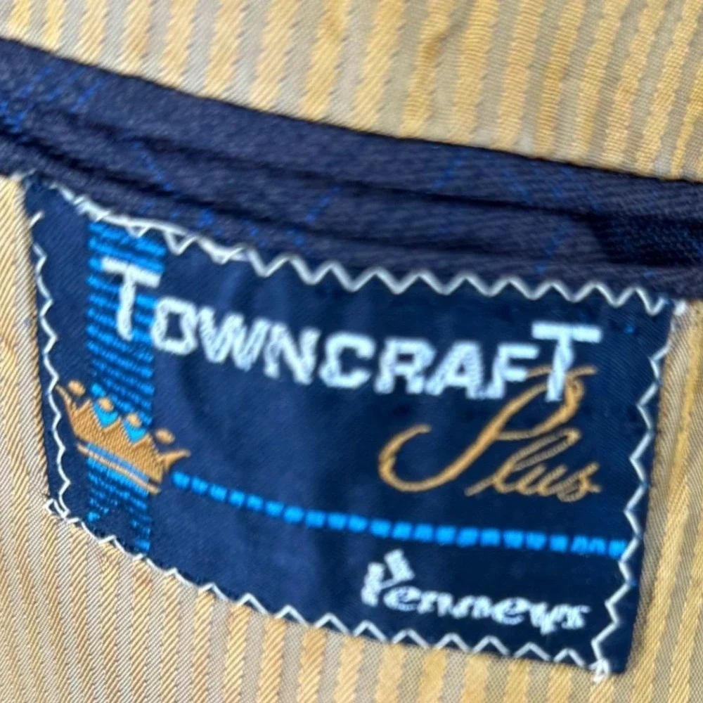 Vintage Towncraft Plus Mens Plaid Blazer 42R Brown Two Button Lined Jacket